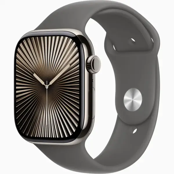 Смарт-годинник Apple Watch Series 10 GPS + Cellular 46mm Natural Titanium Case with Stone Grey Sport Band M/L (MWYA3)